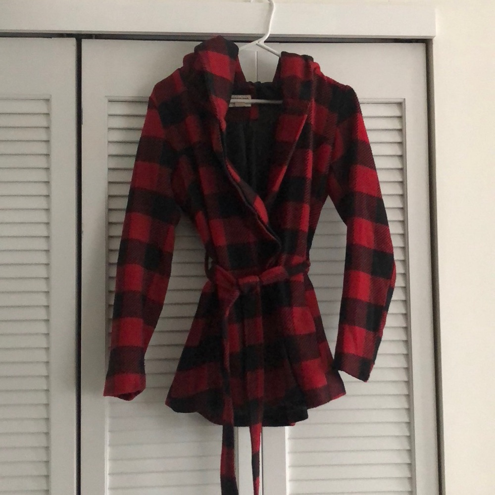 Red & Black Plaid Pea Coat